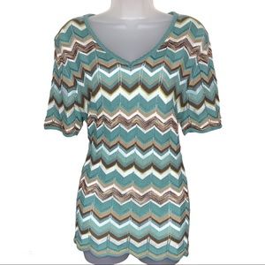 Alfred Dunner Chevron Aztec Short Sleeve Top Large